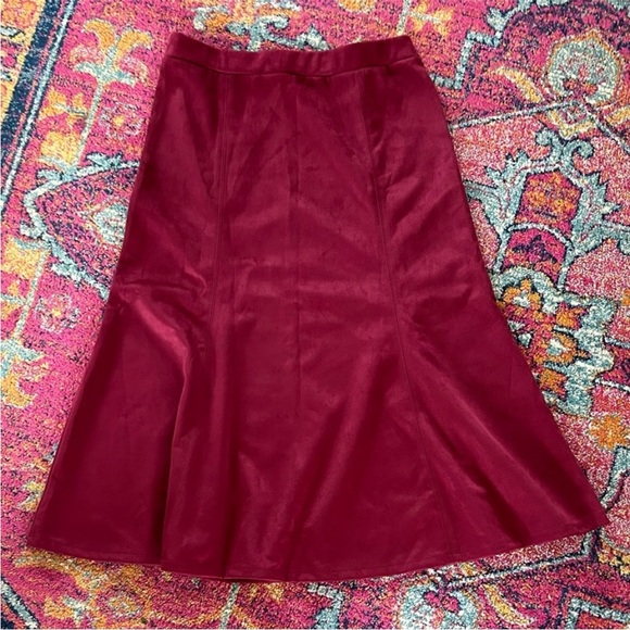 NWT Jason Wu | Women’s Burgundy Faux Suede A-Line Elastic Waist Midi Skirt Sz S - Picture 4 of 12